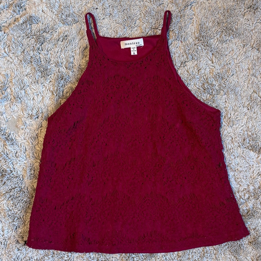 Monteau Red Lace Tank Top
